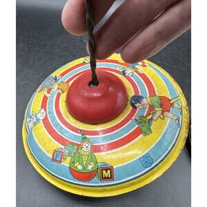 J Chein Tin Litho Top Vintage 1950s Children At Play Spinning Toy -TO13